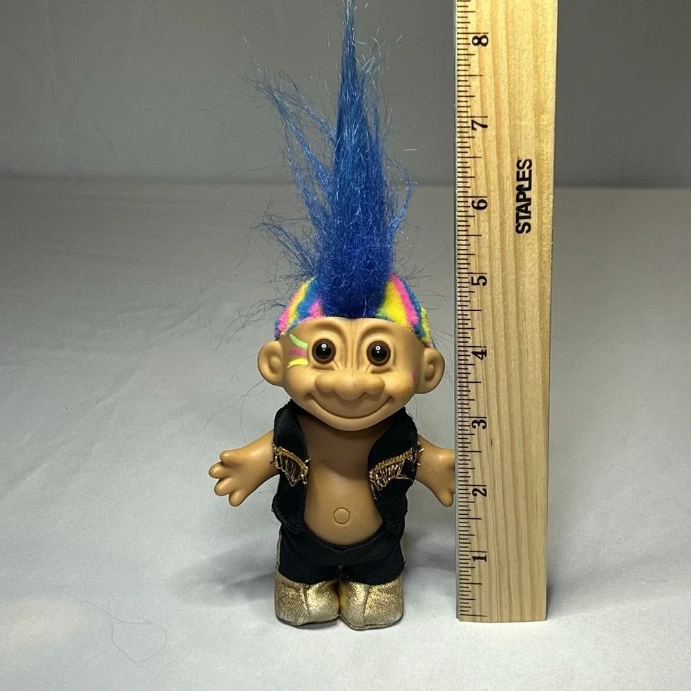 Vintage Russ Troll Doll Rock Star‎ Blue Mohawk Hair Gold Shoes 1990s